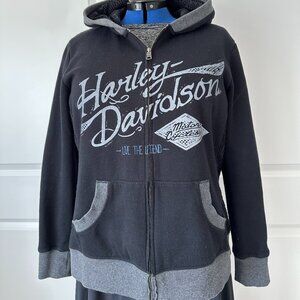 Harley Davidson, Grey Zipper Hoodie, Lace-lined hood & side panel, Size 1W